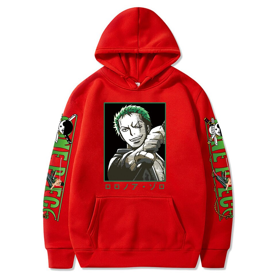 Sweat à Capuche One Piece Roronoa Zoro - Licence Officielle, Logo Pirate Hunter - Tissu Confortable, Coupe Classique